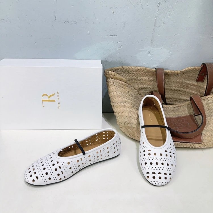 The Row Perforated Mary Jane Flats Black Shoes - 20