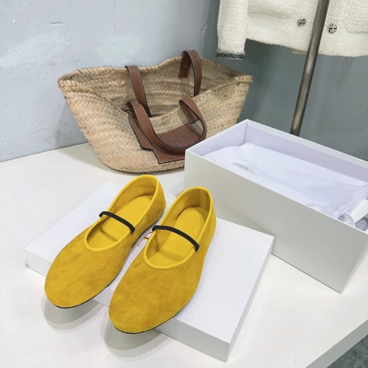 Loewe Flamenco Ballet Flats Light Gray Suede Shoes - 7
