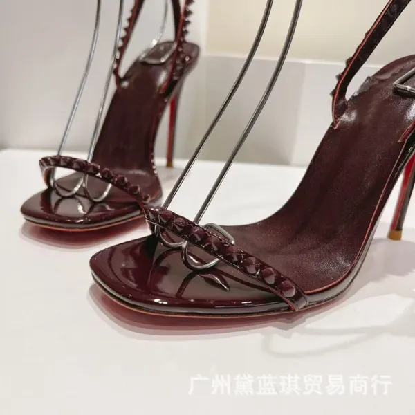 Christian Louboutin Pigalle Follies Studded Patent Leather Red Sole Stilettos - 7