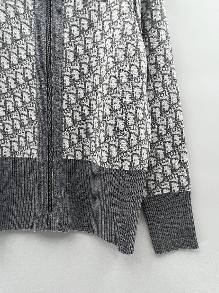 Navy Blue Zip-Front Sailor Collar Knit Cardigan - 8