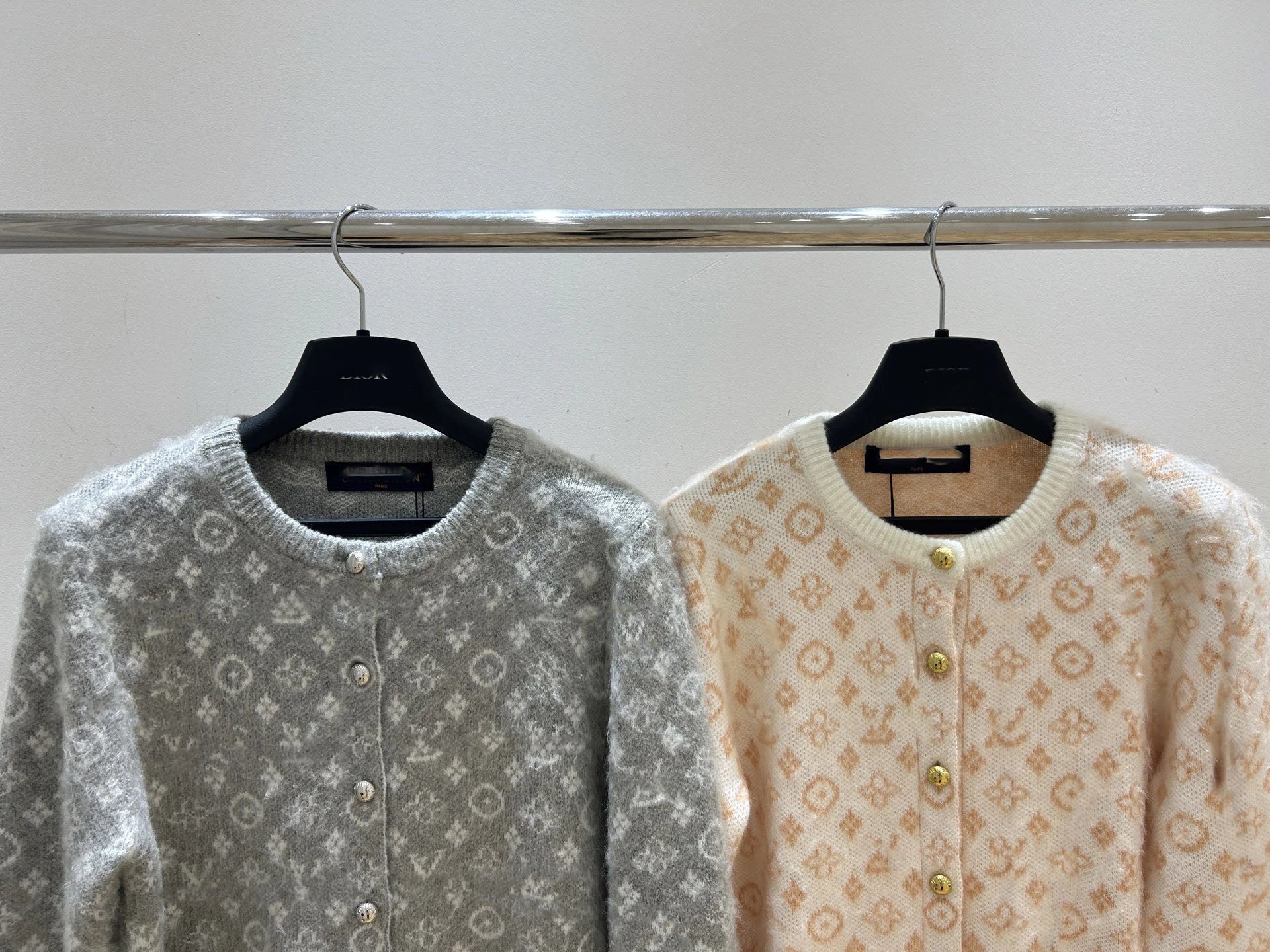 Louis Vuitton Monogram Knit Cardigan Beige Cream Sweater - 7