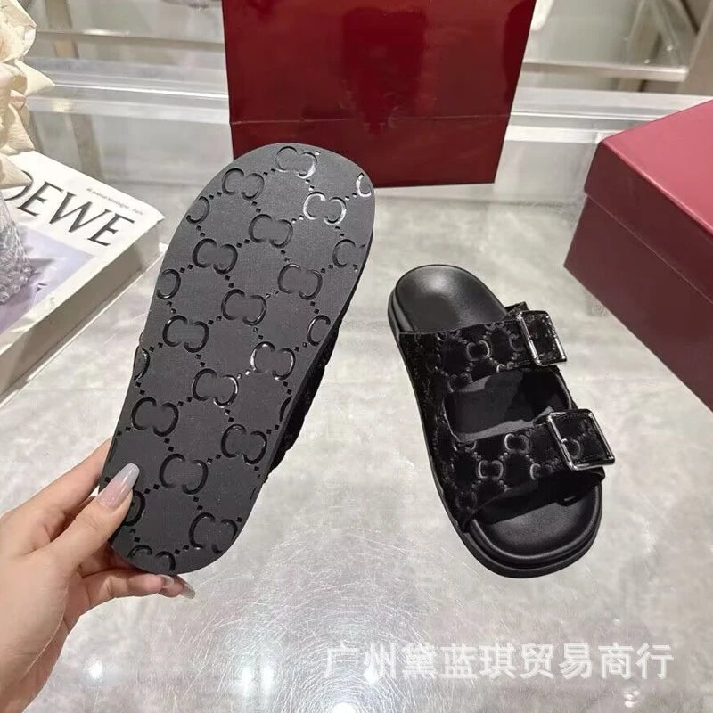 Gucci GG Marmont Slide Sandals Navy Blue Slippers - 6