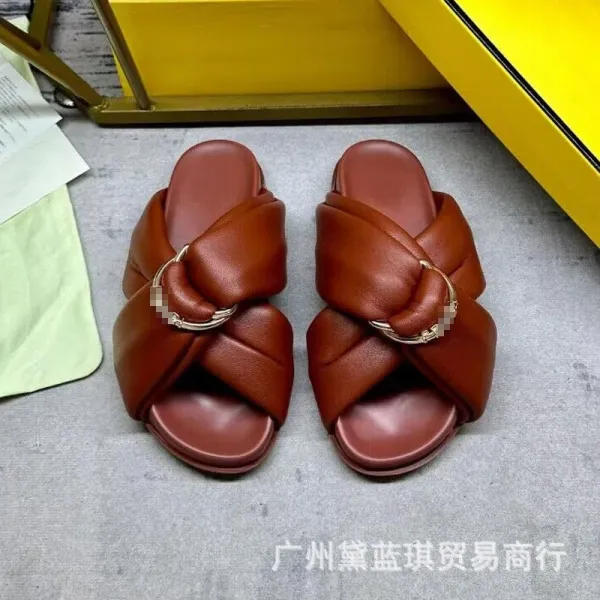 Bottega Veneta Cassette Slide Brown Leather Sandals - 1