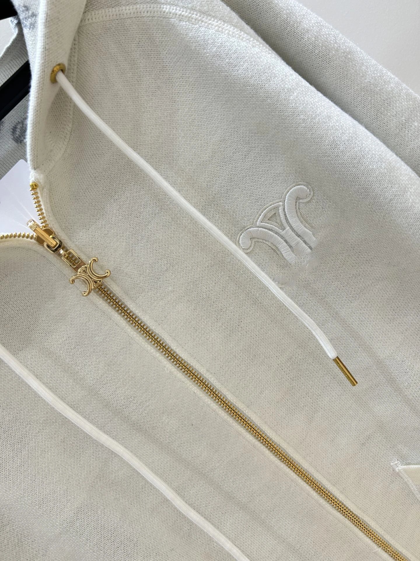 Celine Triomphe Jacquard Hooded Zip-Up Jacket Beige Brown - 4