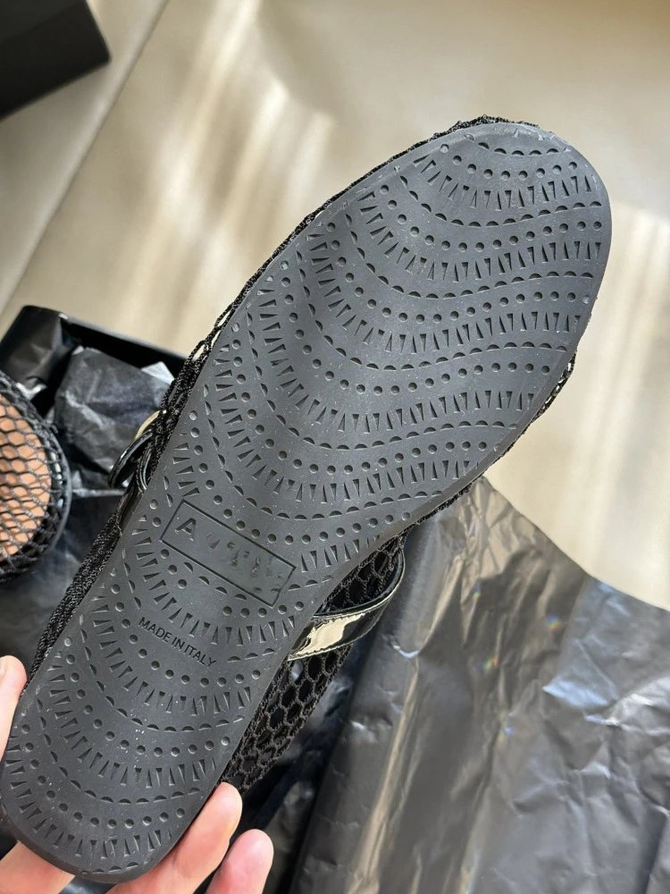 WOMANBY A VOYVES Mesh Mary Jane Flat Black Shoes - 19