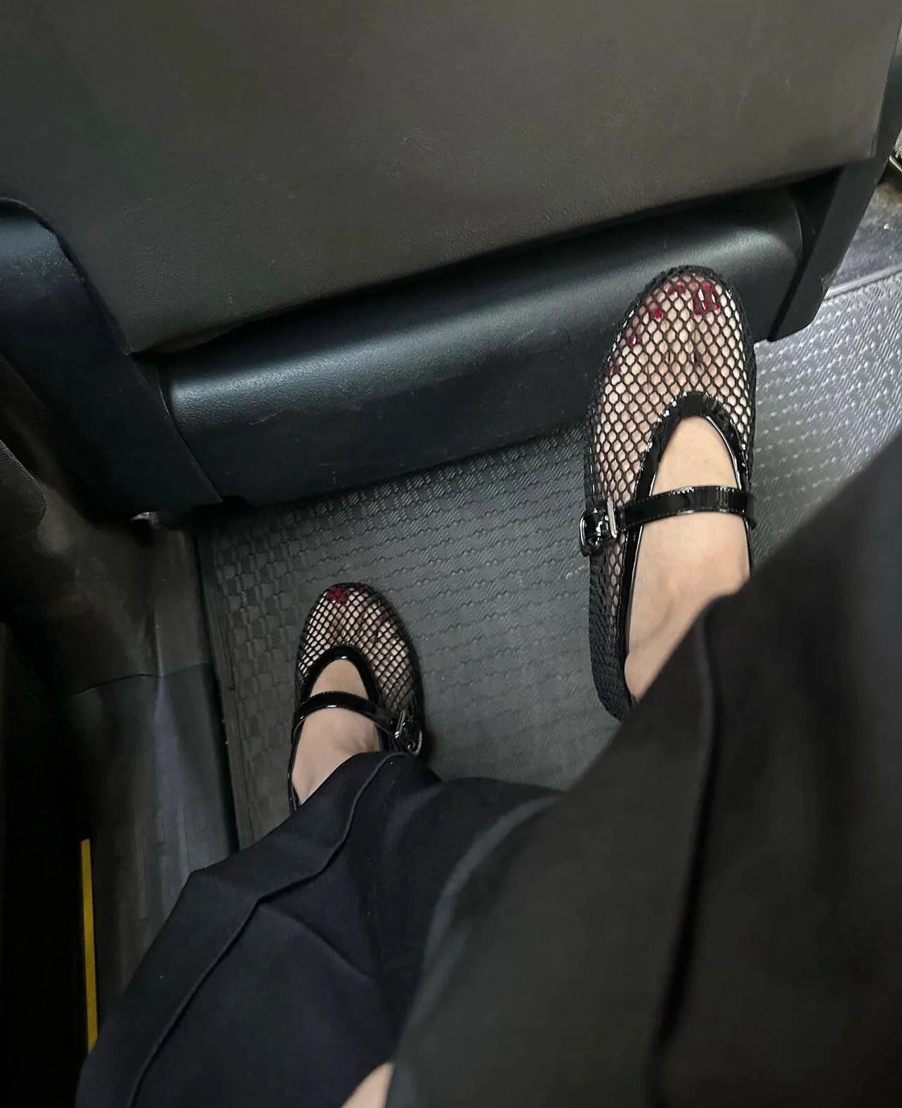 WOMANBY A VOYVES Mesh Mary Jane Flat Black Shoes - 10