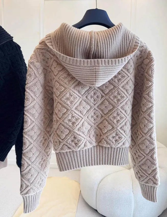 Moncler Genius Knit Zip-Up Hooded Cardigan Beige - 2