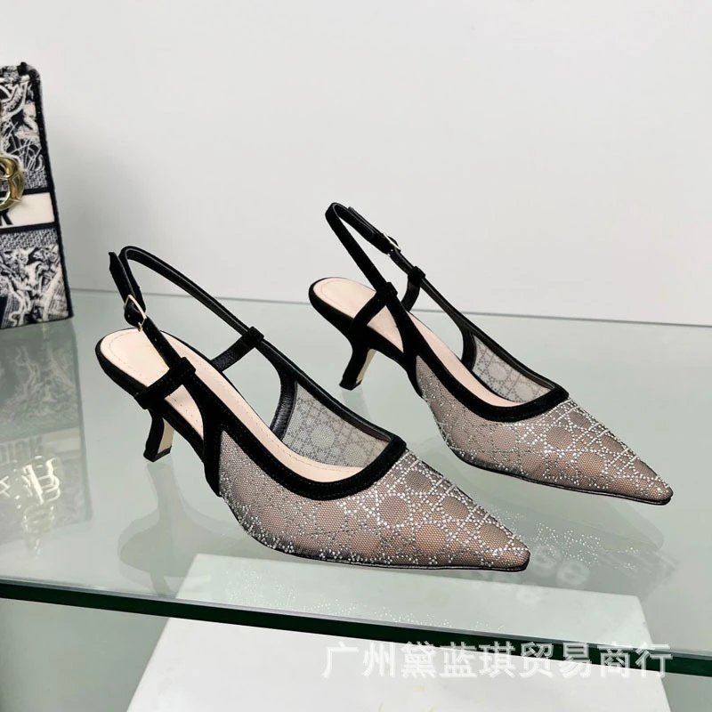Dior Oblique Mesh Mule Heels Black Silver - 9