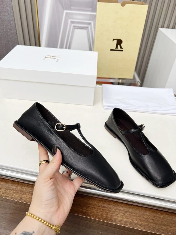 The Row Mary Jane Black Leather Flat Shoes - 4
