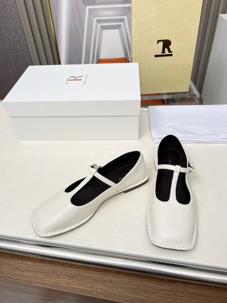 The Row Mary Jane Black Leather Flat Shoes - 13