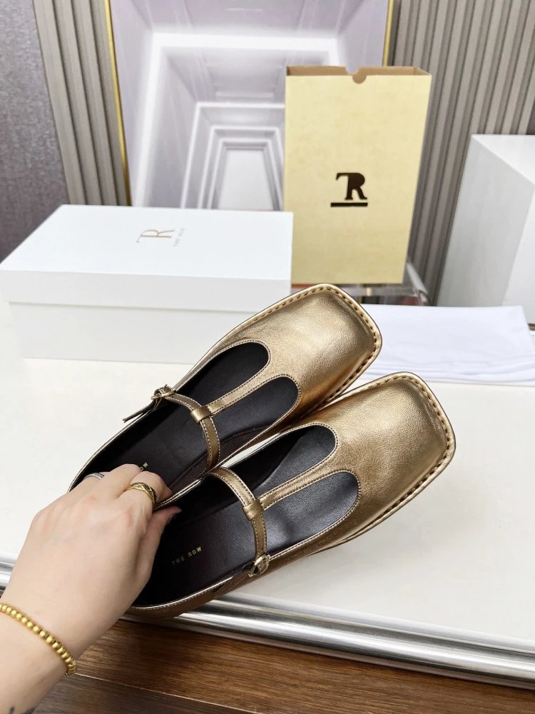 The Row Mary Jane Black Leather Flat Shoes - 33