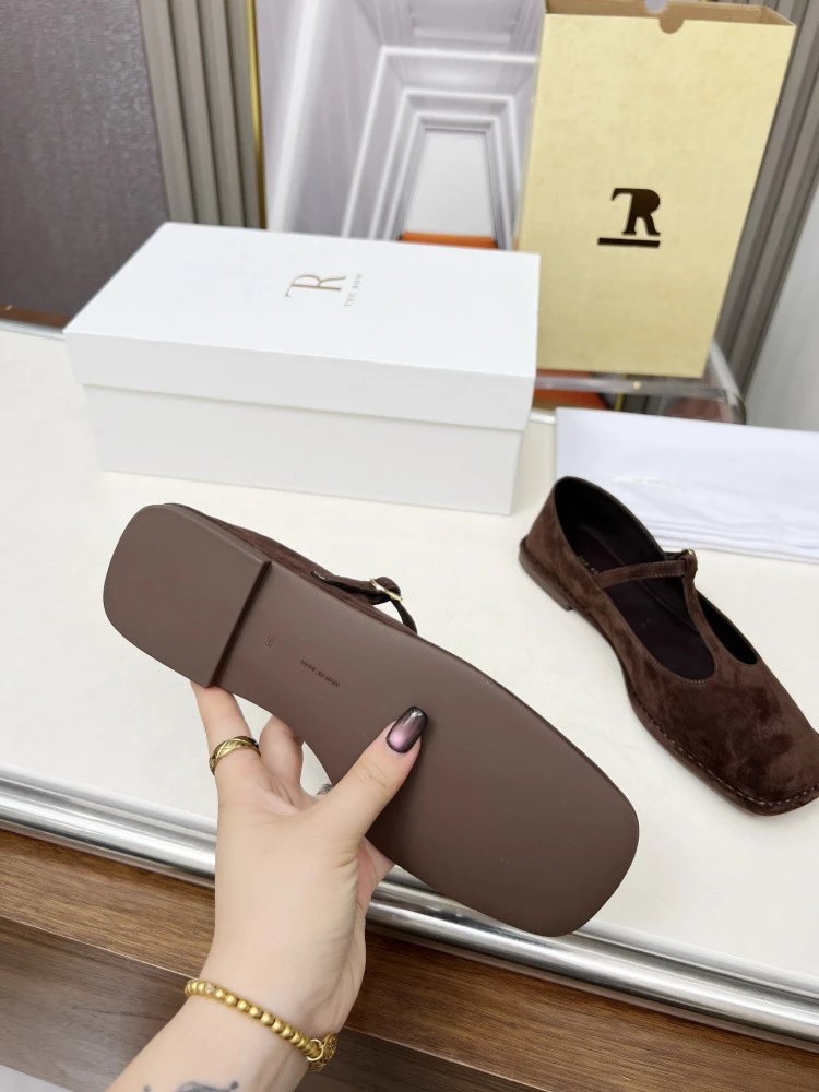 The Row Mary Jane Black Leather Flat Shoes - 43