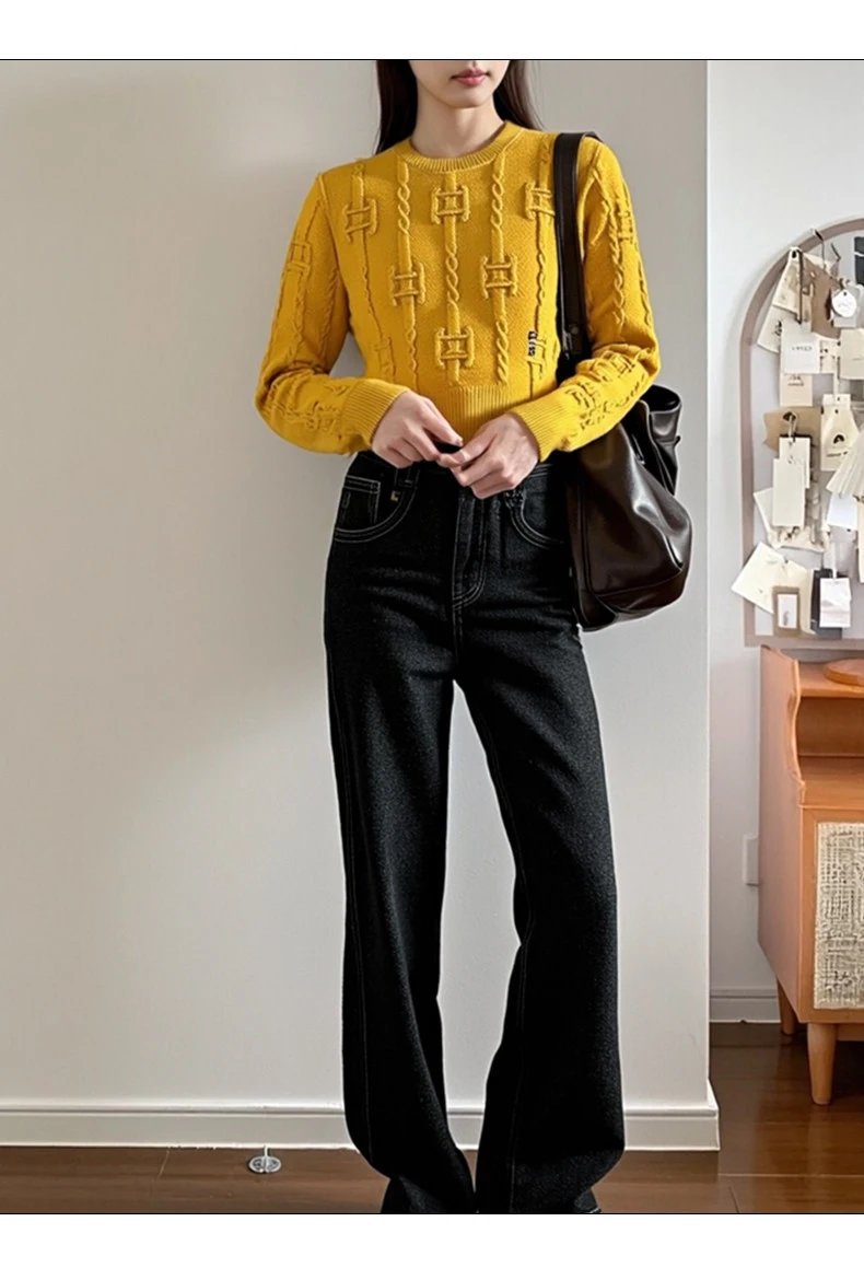 Off-White Cable Knit Cropped Sweater Yellow - 3