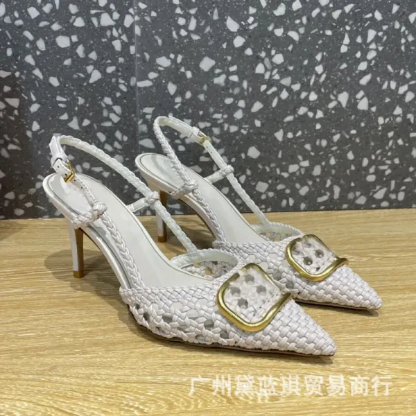 Bottega Veneta-inspired Woven Leather Slingback Stilettos White - 1