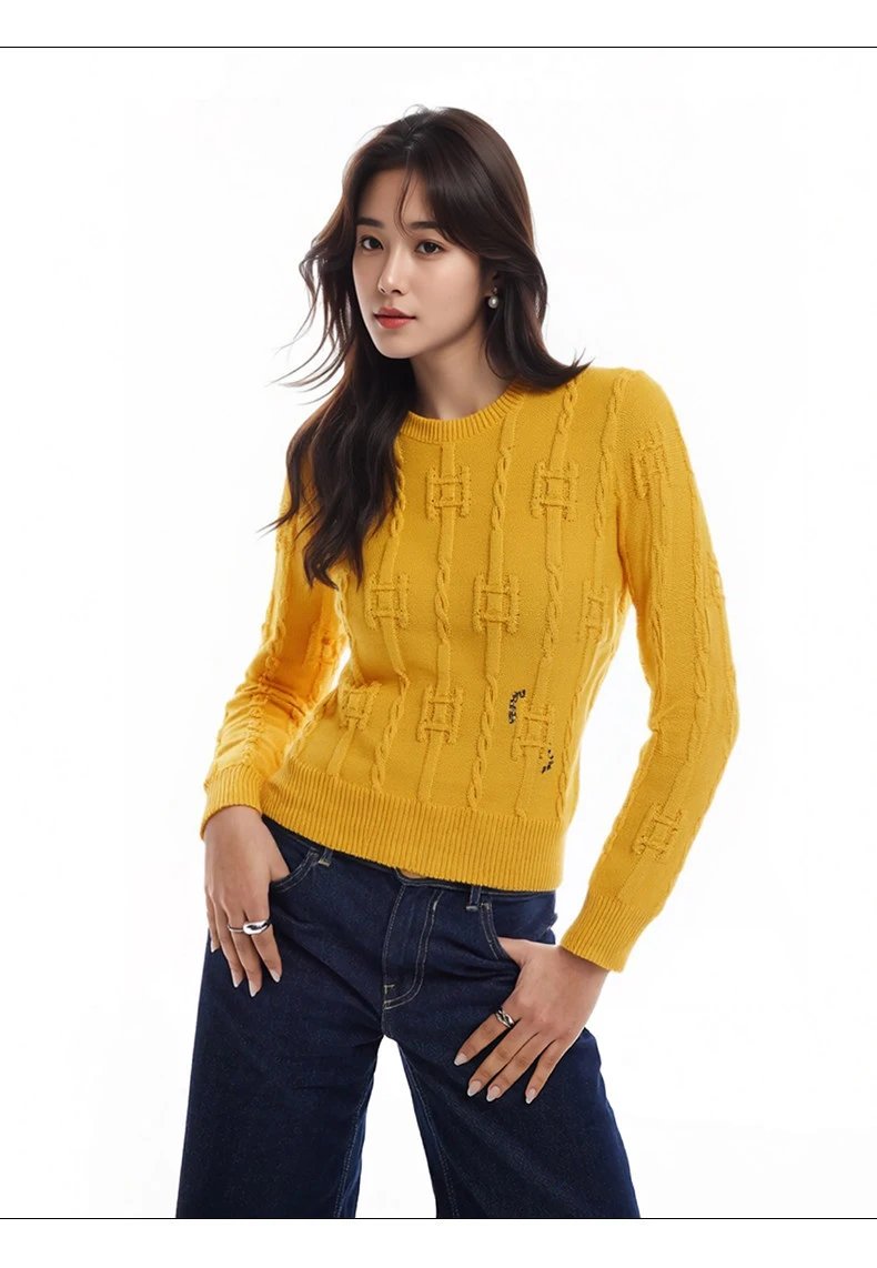 Off-White Cable Knit Cropped Sweater Yellow - 6