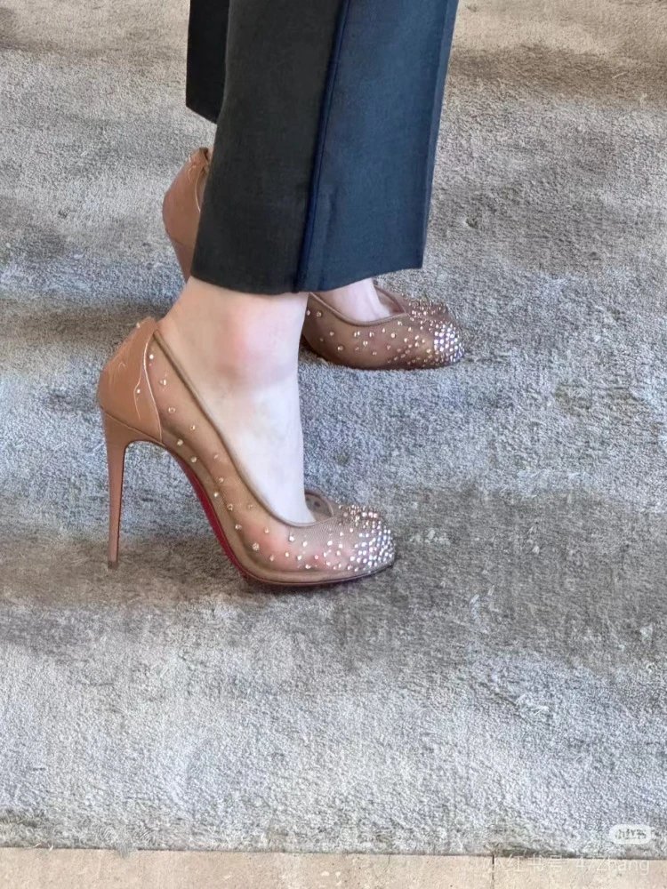 Christian Louboutin Pigalle Follies Studded Mesh Black Stilettos - 4