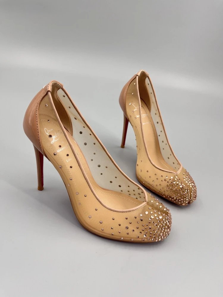 Christian Louboutin Pigalle Follies Studded Mesh Black Stilettos - 6