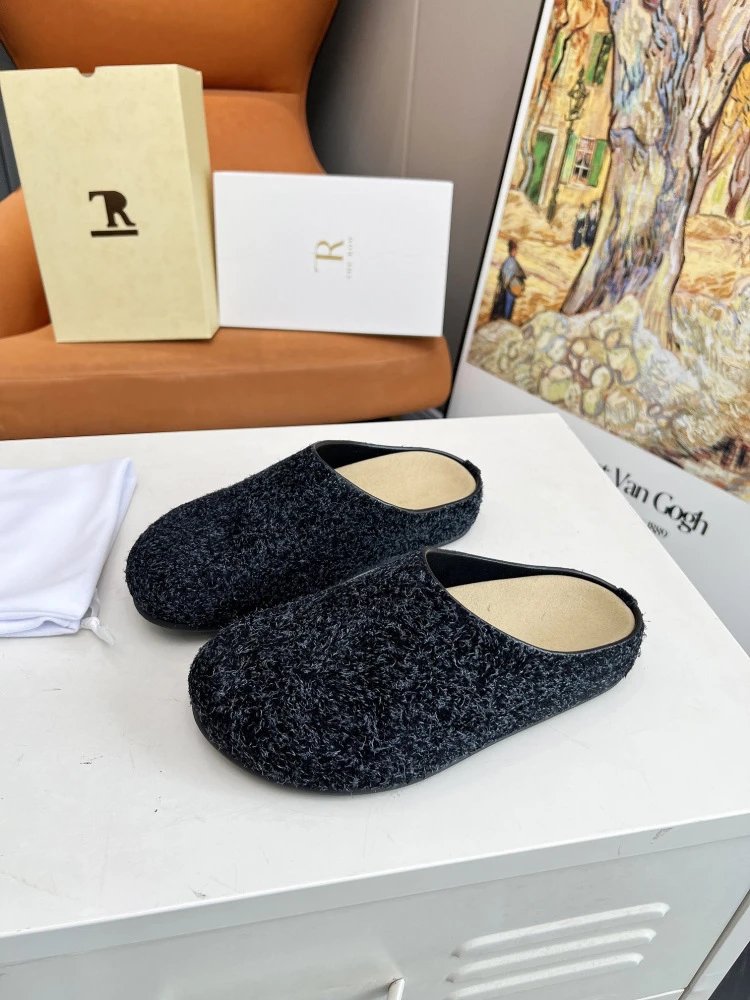 R Brand Wool-Blend Mule Slippers Charcoal Gray Slippers - 34