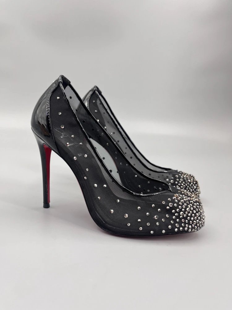 Christian Louboutin Pigalle Follies Studded Mesh Black Stilettos - 14