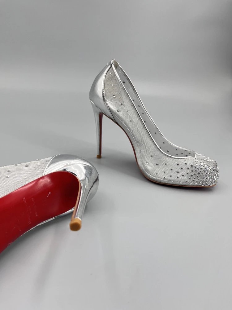 Christian Louboutin Pigalle Follies Studded Mesh Black Stilettos - 30