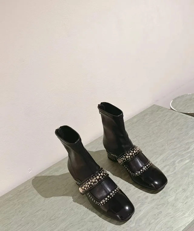 Unbranded Boots Square-Toe Studded Strap Block-Heel Ankle product detail image 6