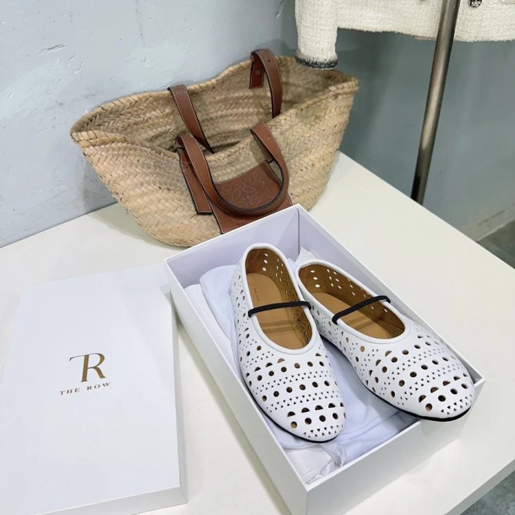 The Row Perforated Mary Jane Flats Black Shoes - 24
