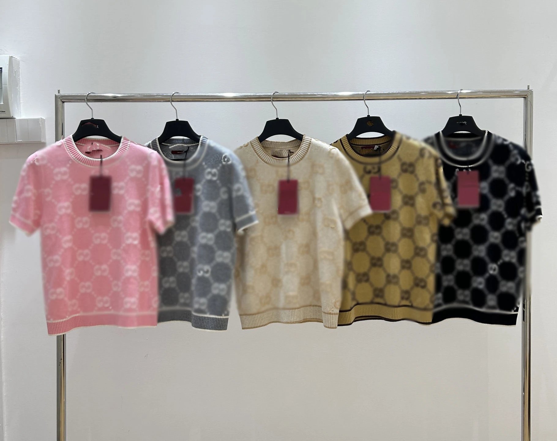 Gucci GG Embroidered Knit Short-Sleeve Sweater Beige - 2