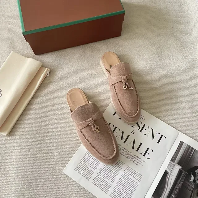 Unbranded Slippers Closed-Toe Loafer Mules with Metal Charm product detail image 10