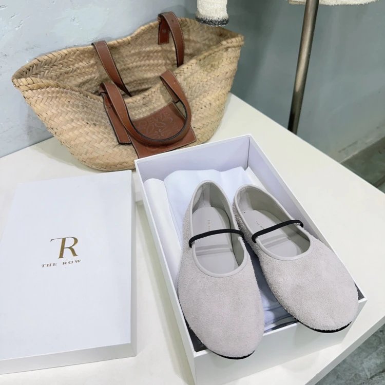 Loewe Flamenco Ballet Flats Light Gray Suede Shoes - 13