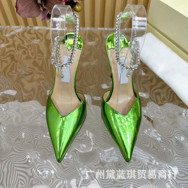 Purple Patent Leather Stiletto Heels with Crystal-Embellished Clear Strap Heels - 4