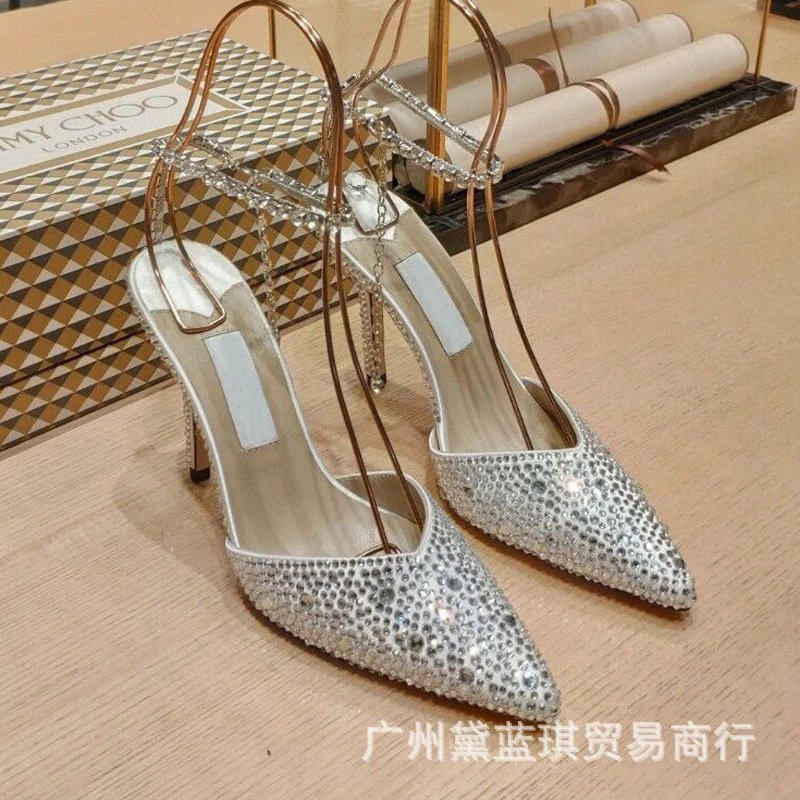 Jimmy Choo Crystal-Embellished Pointed-Toe Stiletto Heels Silver