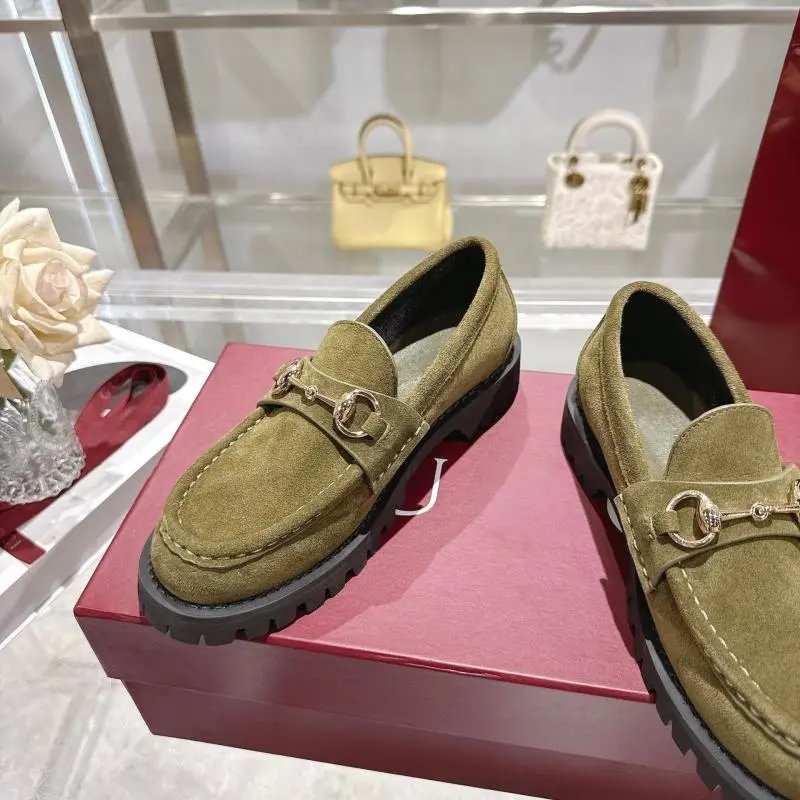 Gucci Horsebit Loafer Olive Green Suede Chunky Sole Loafers - 4