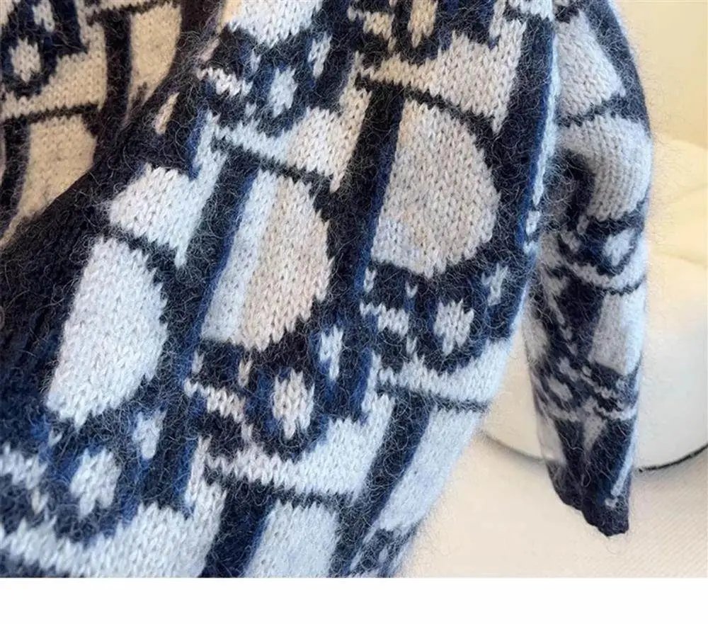 Dior Oblique Knit Cardigan Navy and White - 7