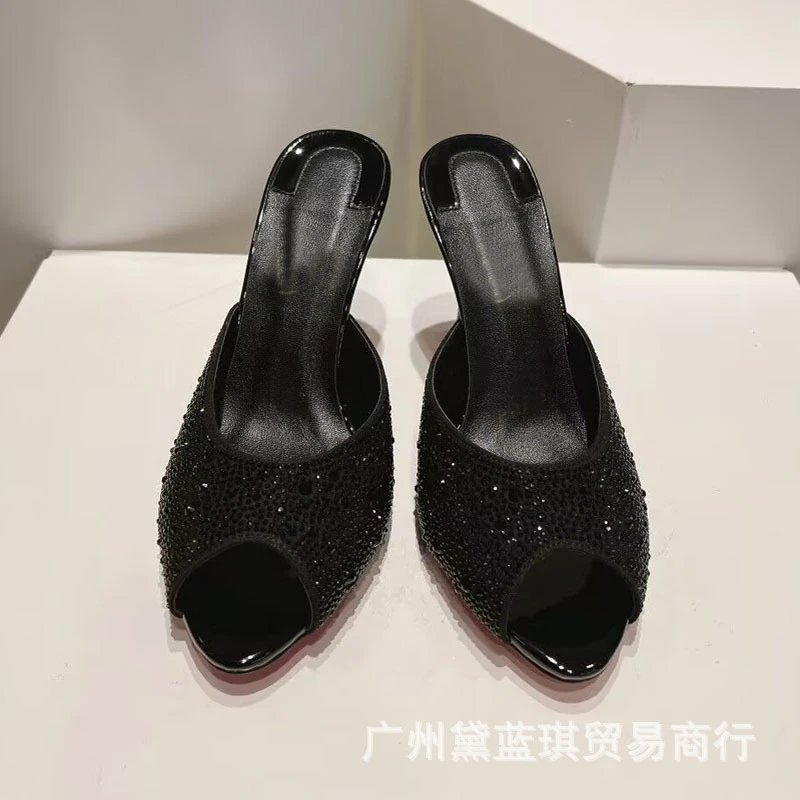 Christian Louboutin Daffodile Crystal-Embellished Gold Peep-Toe Mules - 2