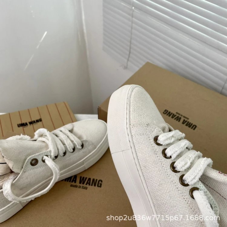 UMA Wang Canvas Sneakers Beige with Red Laces Casual Shoes - 16