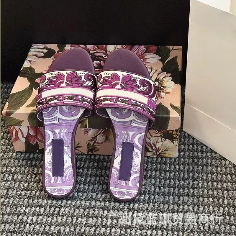 Versace Barocco Print Slide Sandals Purple Multicolor - 2