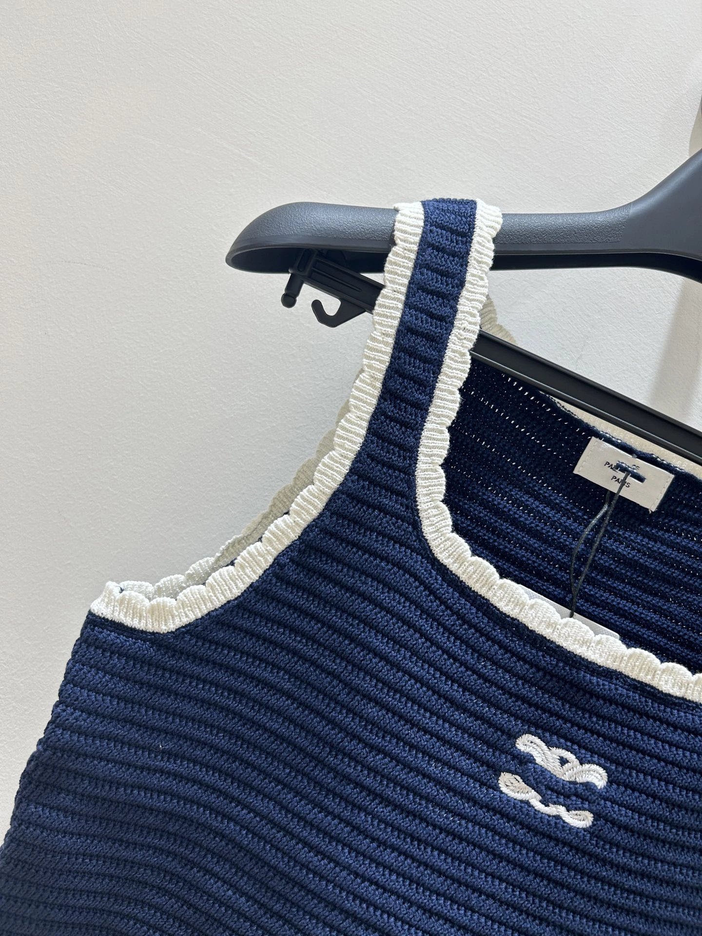 Dior Crochet Knit Crop Top Navy with White Trim Vest-Top - 7
