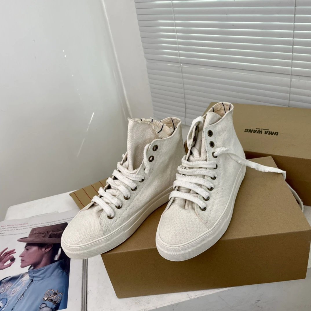 UMA Wang Canvas Sneakers Beige with Red Laces Casual Shoes - 24