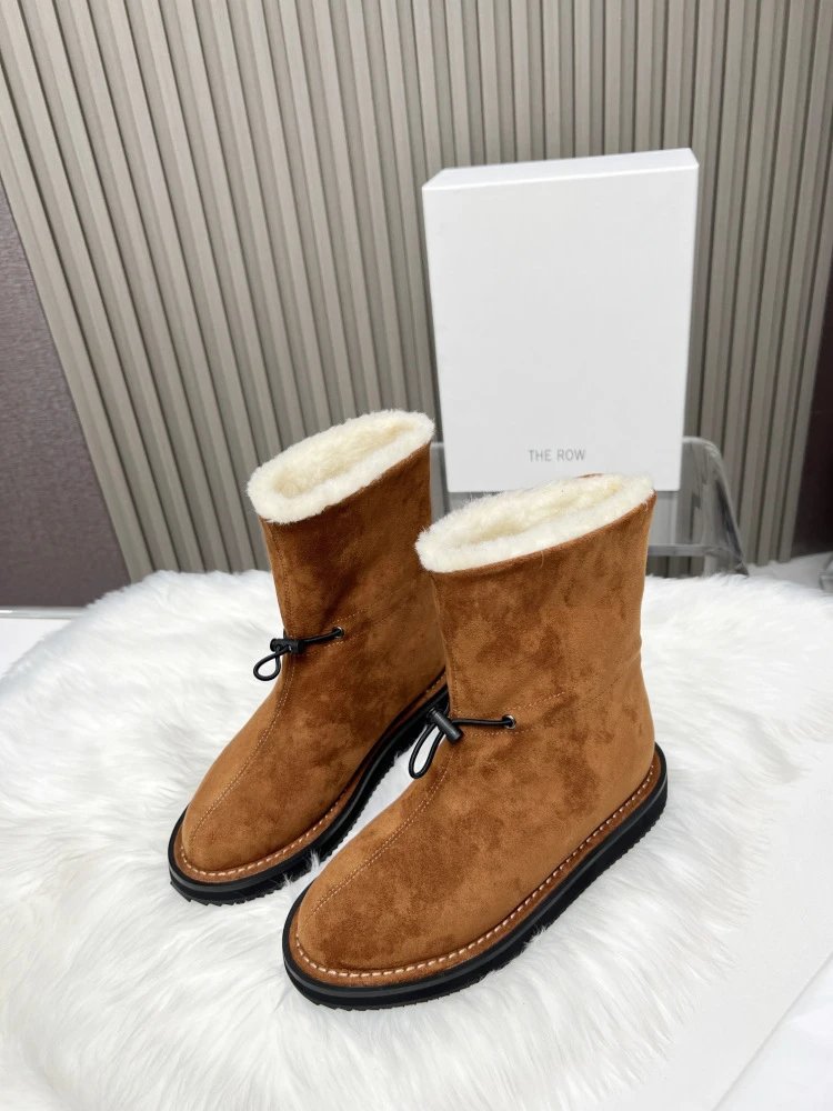 THE ROW Shearling-Lined Suede Ankle Boots Brown - 3