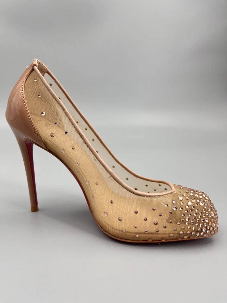 Christian Louboutin Pigalle Follies Studded Mesh Black Stilettos - 9