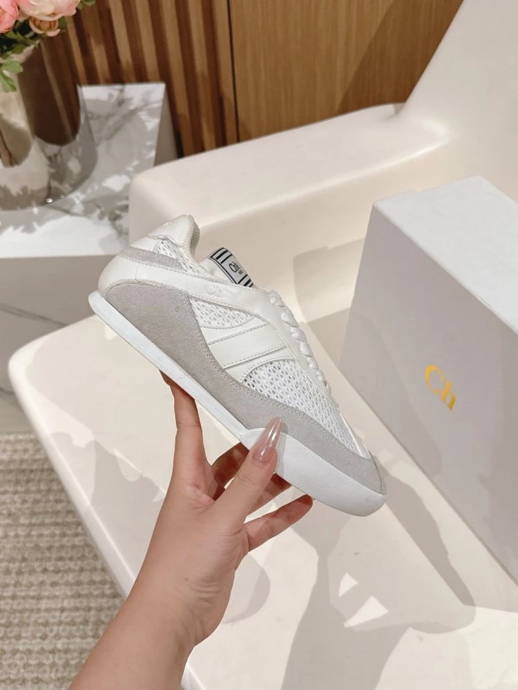 Chloé Tennis 1970 White and Gray Mesh Sneakers - 24