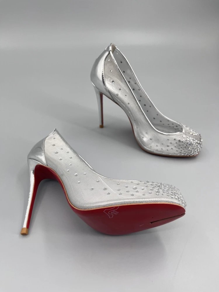 Christian Louboutin Pigalle Follies Studded Mesh Black Stilettos - 25
