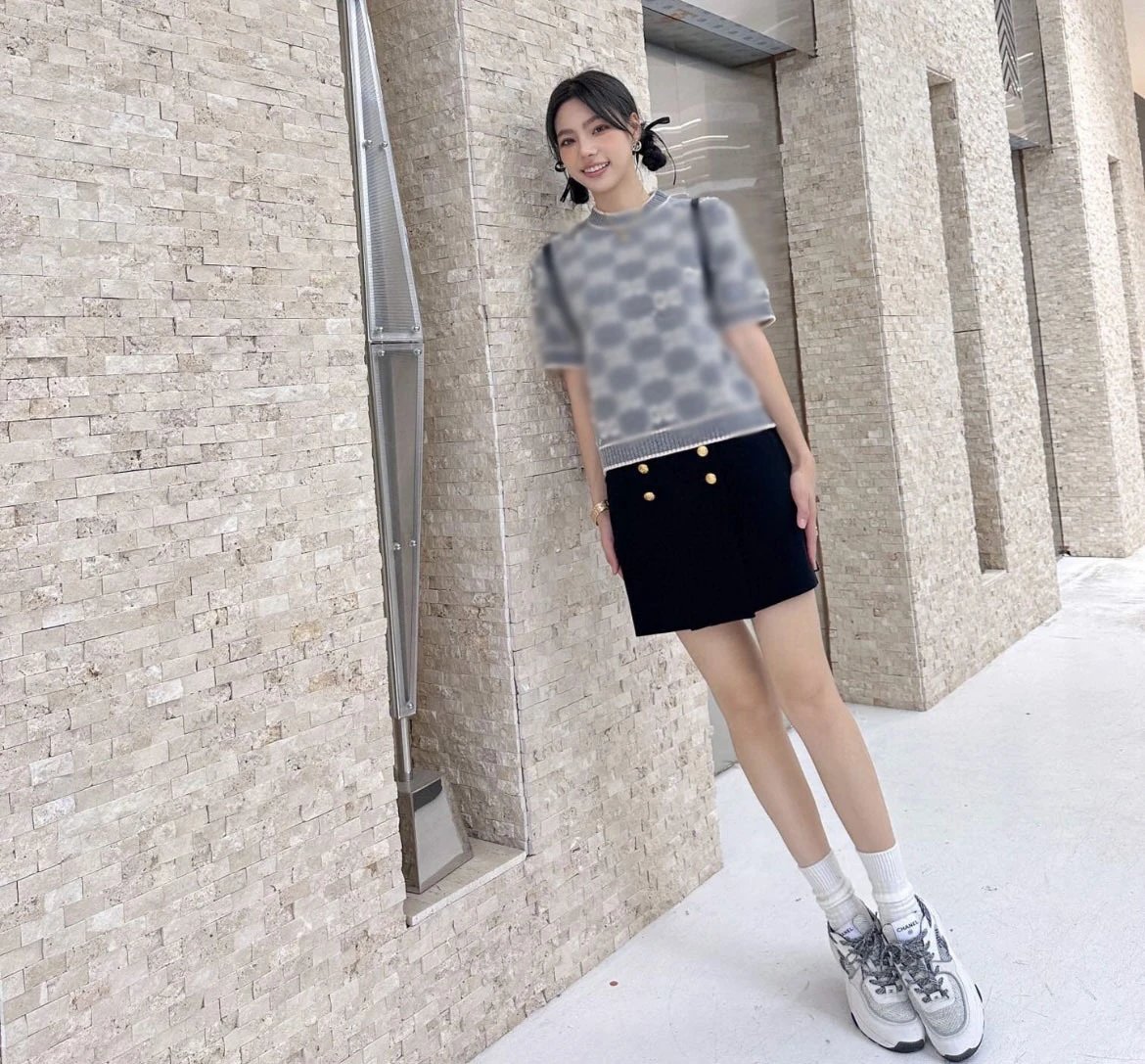 Gucci GG Embroidered Knit Short-Sleeve Sweater Beige - 19