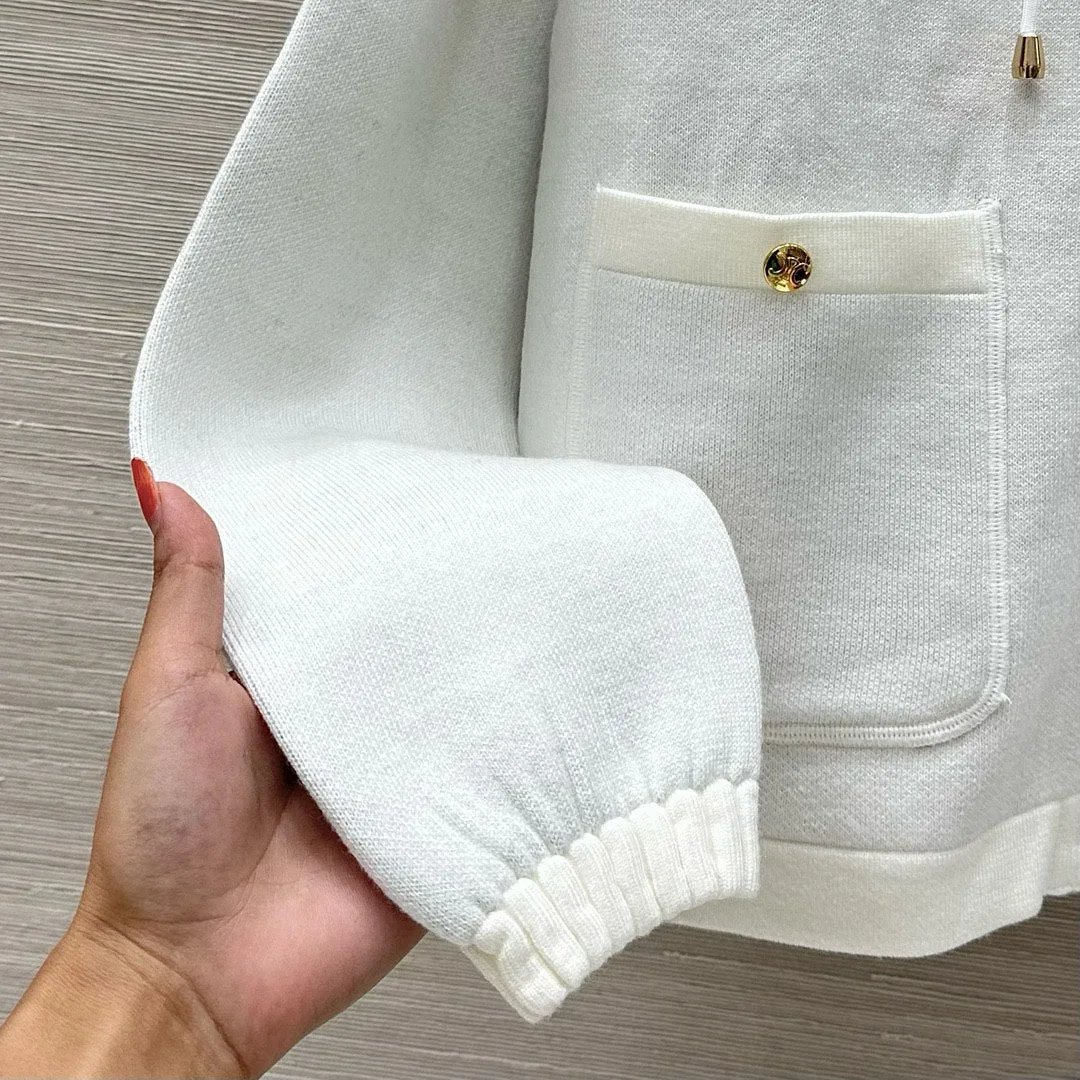 Celine Triomphe Hoodie White Gold-Zip - 6