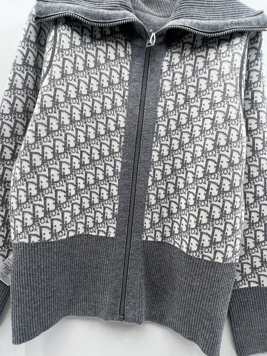 Navy Blue Zip-Front Sailor Collar Knit Cardigan - 10