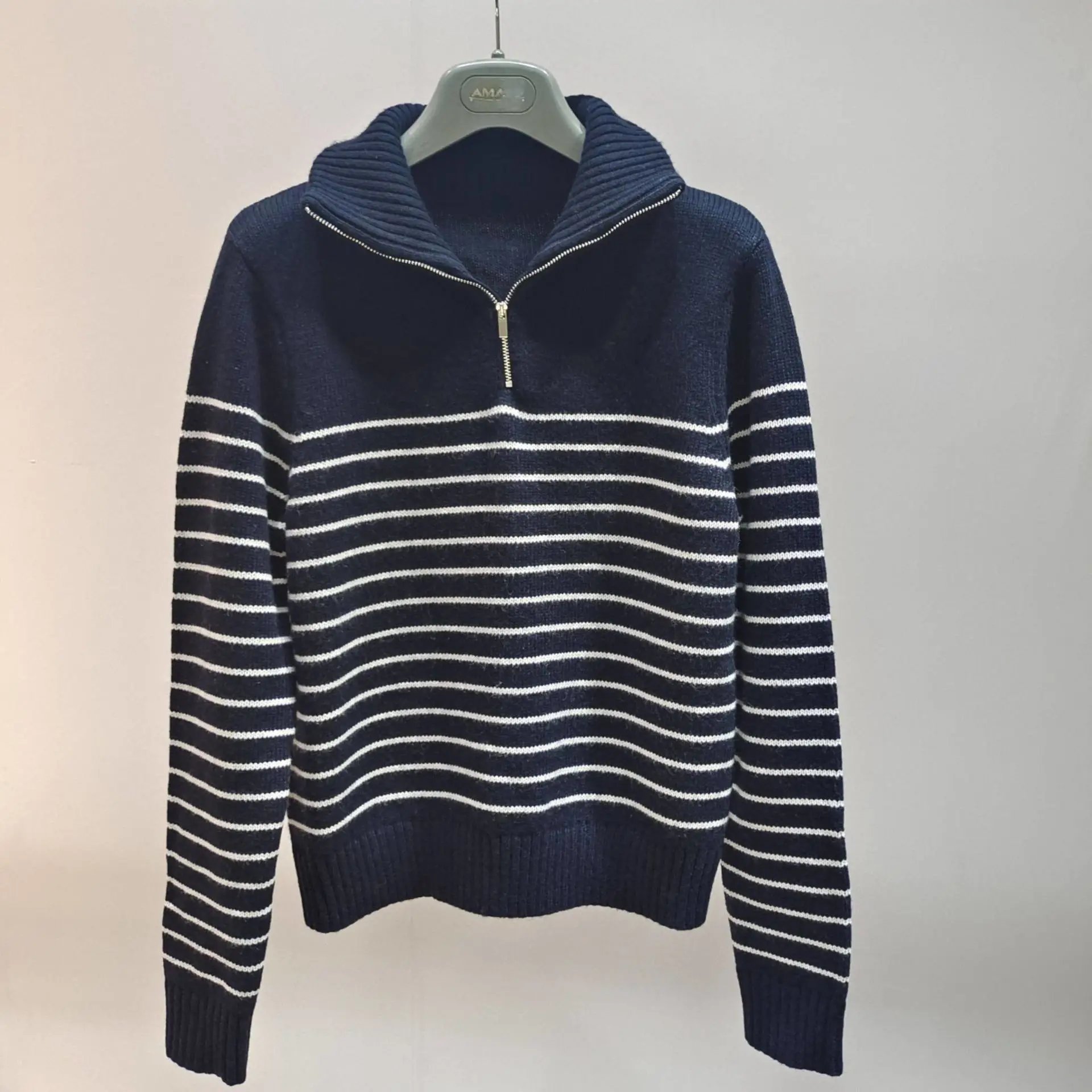 AMA Half-Zip Striped Knit Sweater Navy - 15