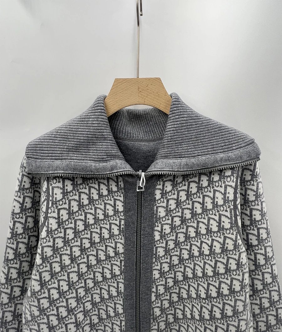 Navy Blue Zip-Front Sailor Collar Knit Cardigan - 11