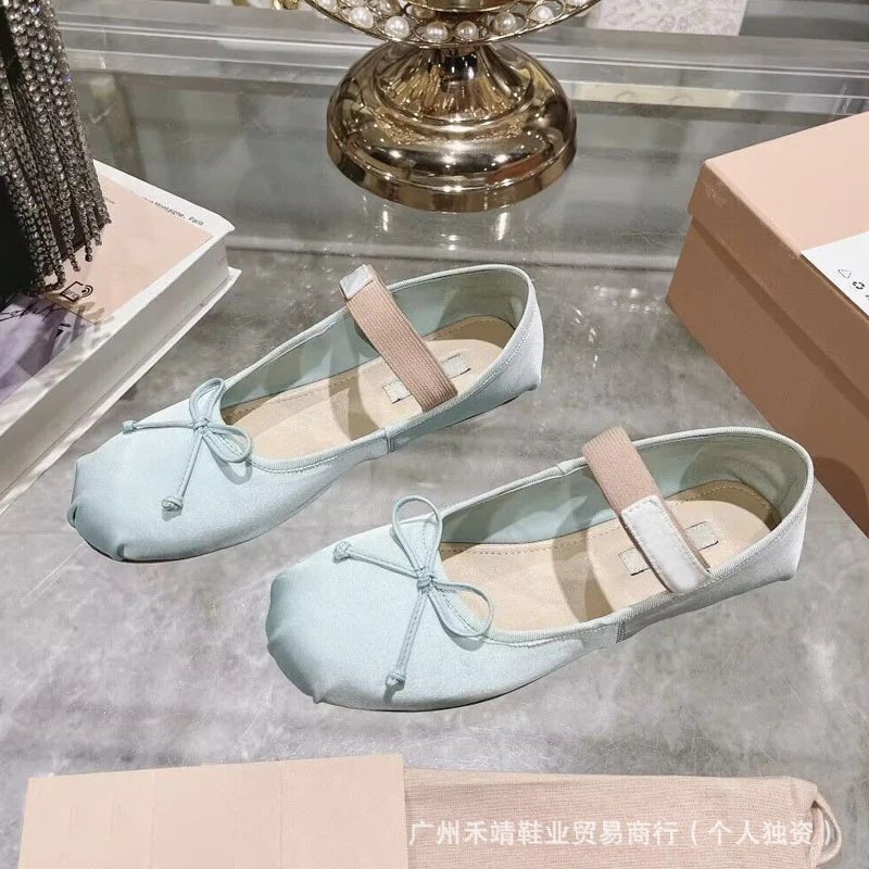 Design Ballet Flat with Bow Detail in Mint Green Shoes