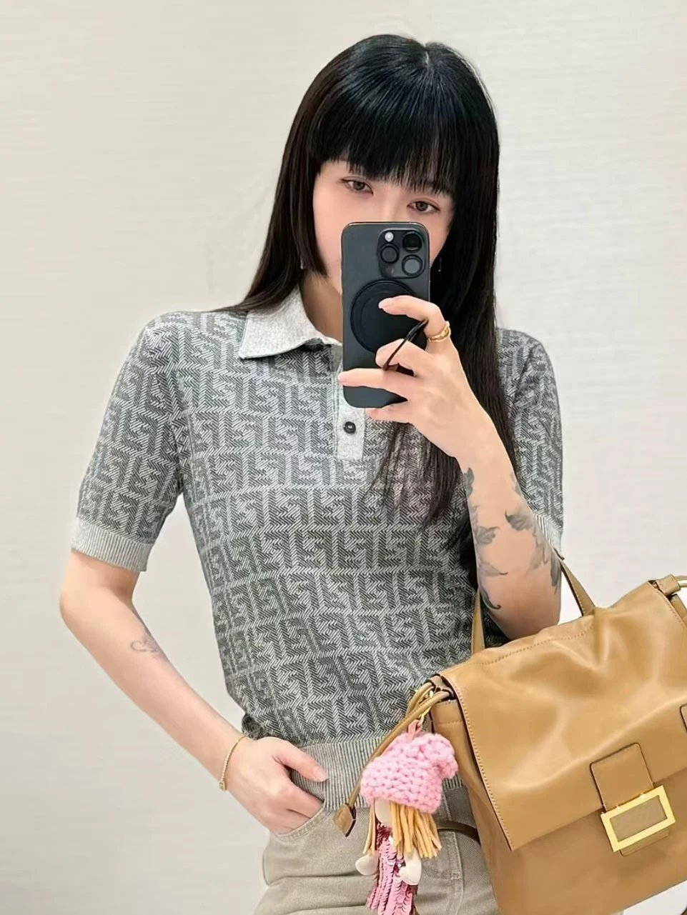 Fendi FF Monogram Knit Polo Gray - 6