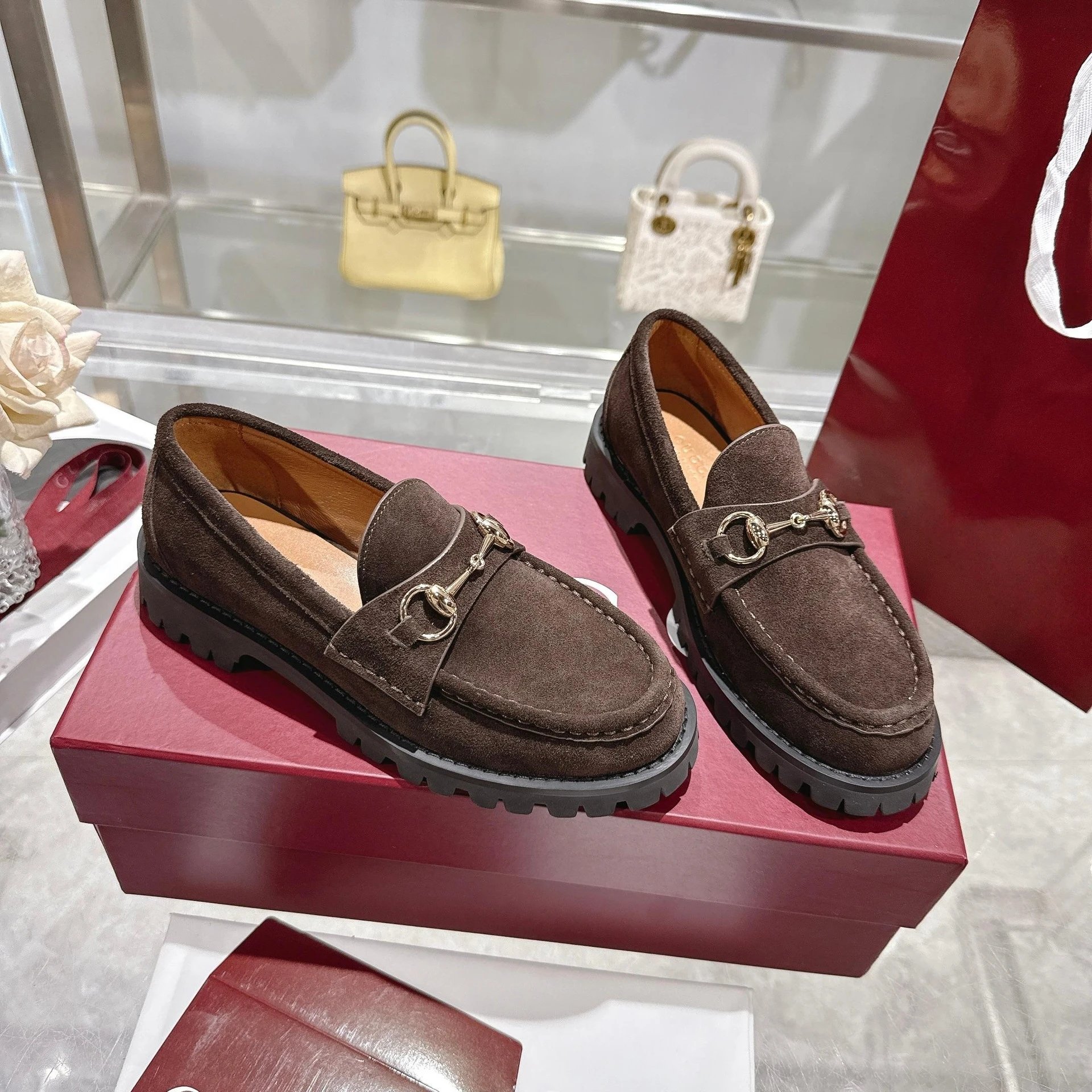 Gucci Horsebit Loafer Olive Green Suede Chunky Sole Loafers - 10